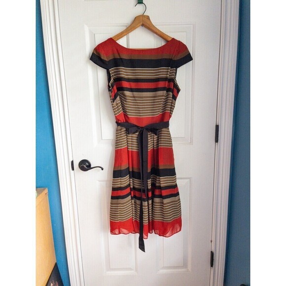 Vintage J.R. JR Nites by Carol Lin Red and Black Striped Knee Length Dress size - Picture 2 of 10